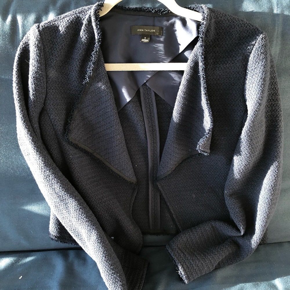 ann taylor blue tweed jacket